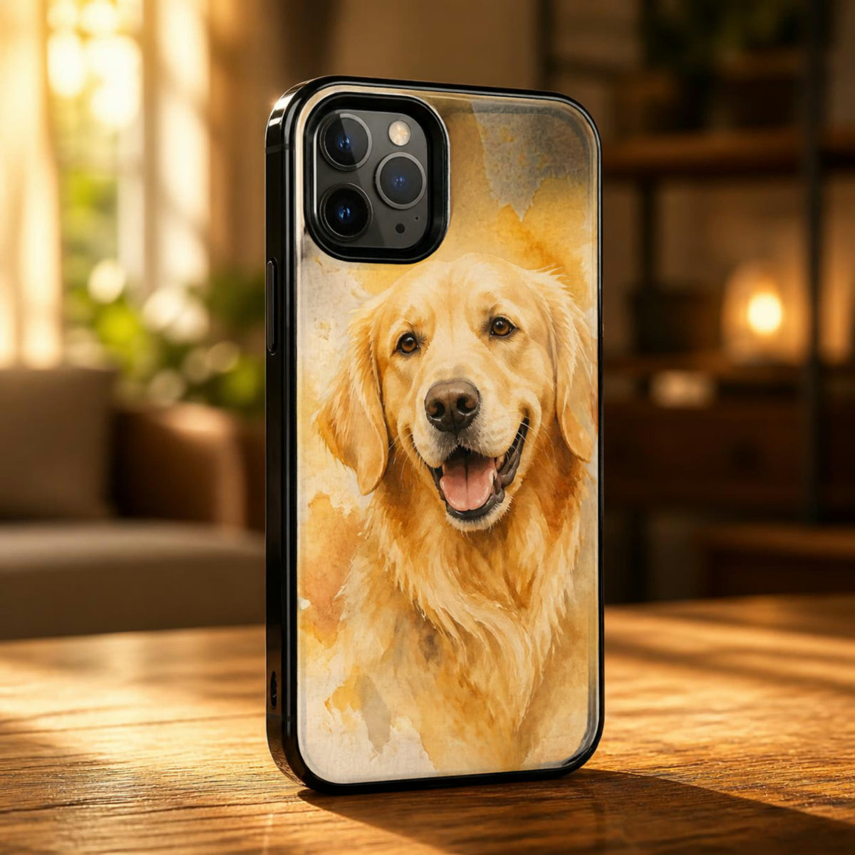 Custom pet portrait tough phone case with watercolor golden retriever